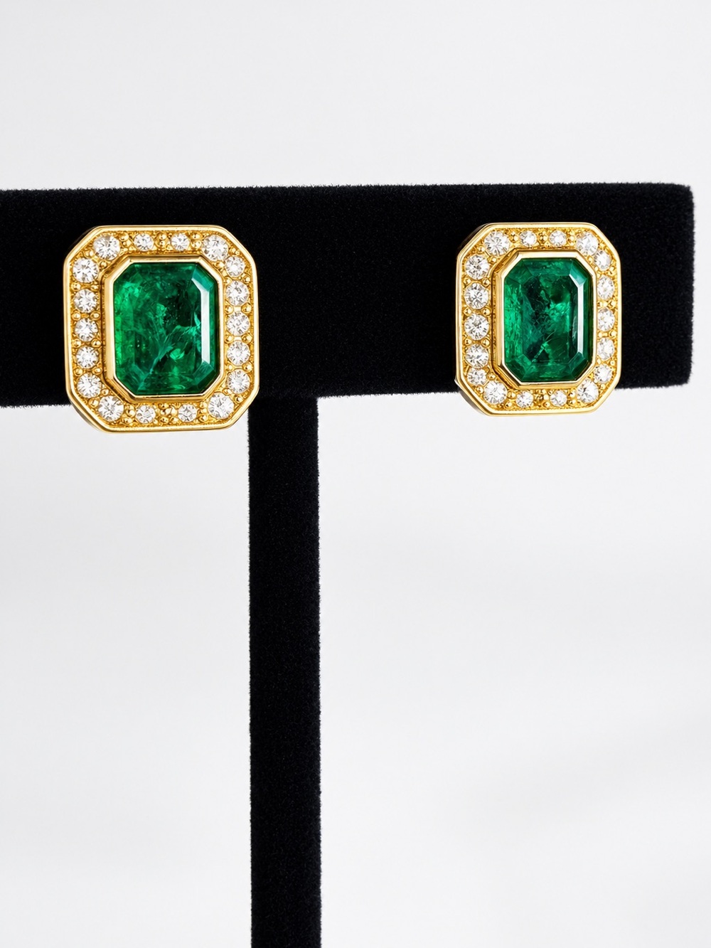 Authentic Vintage Christian Dior Faux Emerald Octagon Clip Earrings
